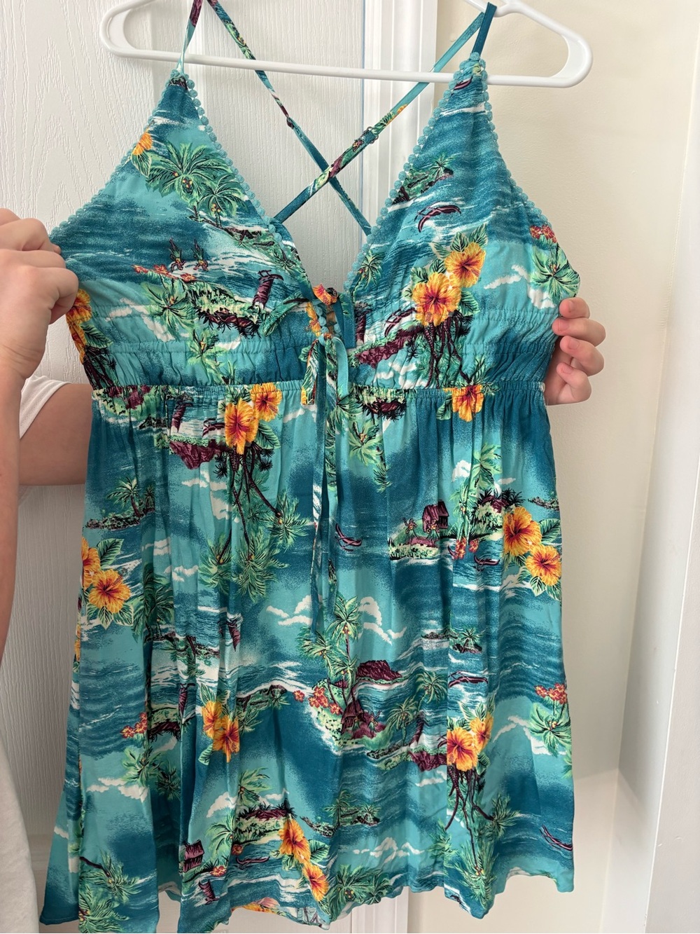 Womens' Teal Tropical Print One-Piece Dress
